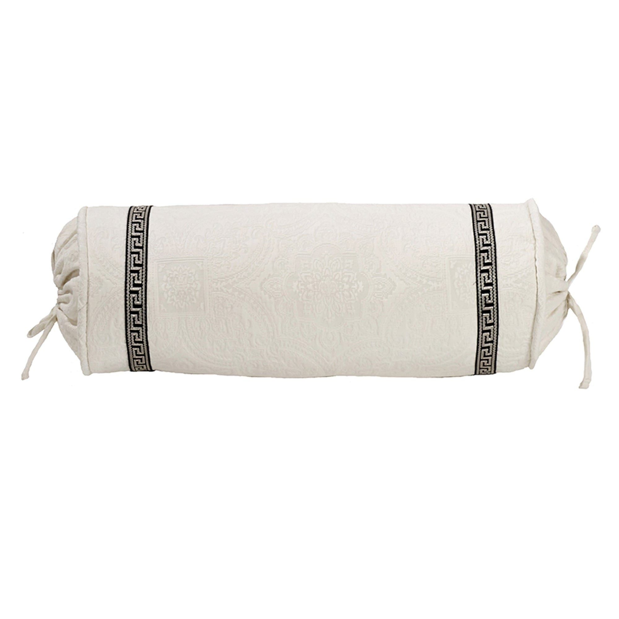 Augusta Toile - Matelasse Greek Key Trim Neckroll Pillow - White
