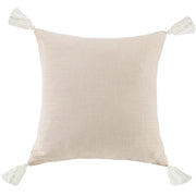 Luna - Washed Linen Tasseled Square Pillow - Light Tan