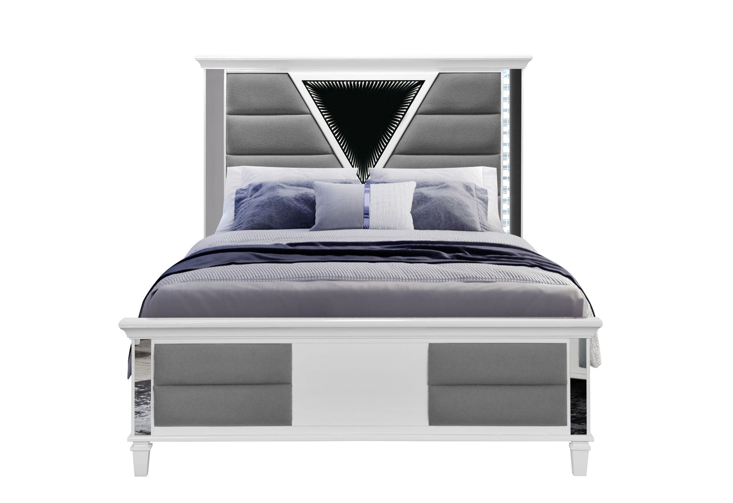 Marco - Full Bed With LED 3D Mirror - Metallic White