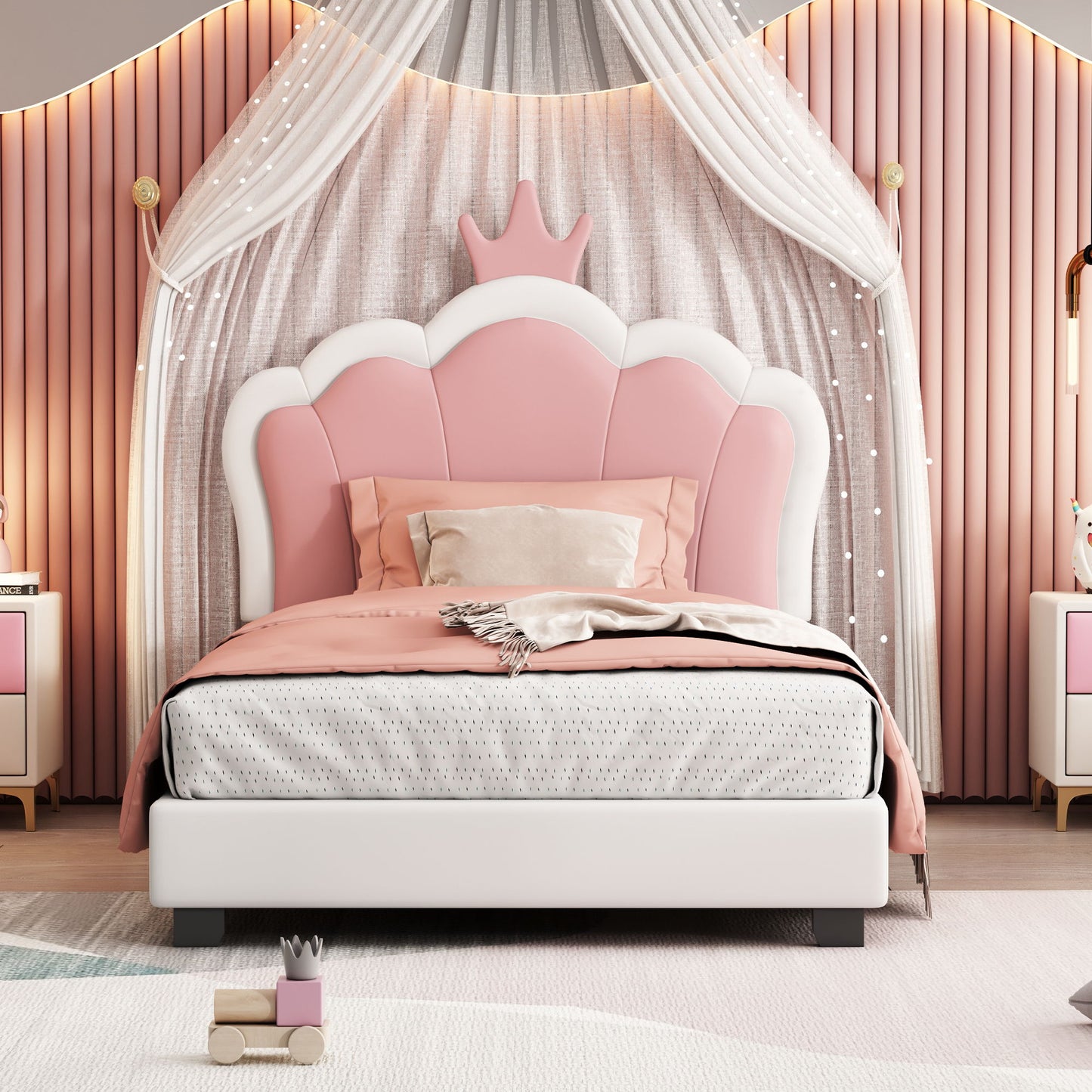Upholstered Princess Platform Bed With Crown Headboard