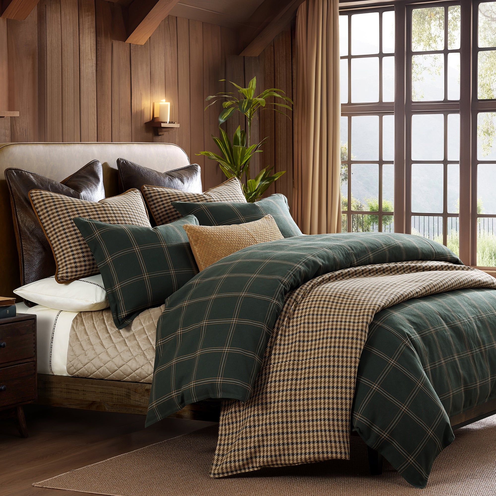 Windowpane - Twin Plaid Comforter Set (Set of 2) - Hunter Green