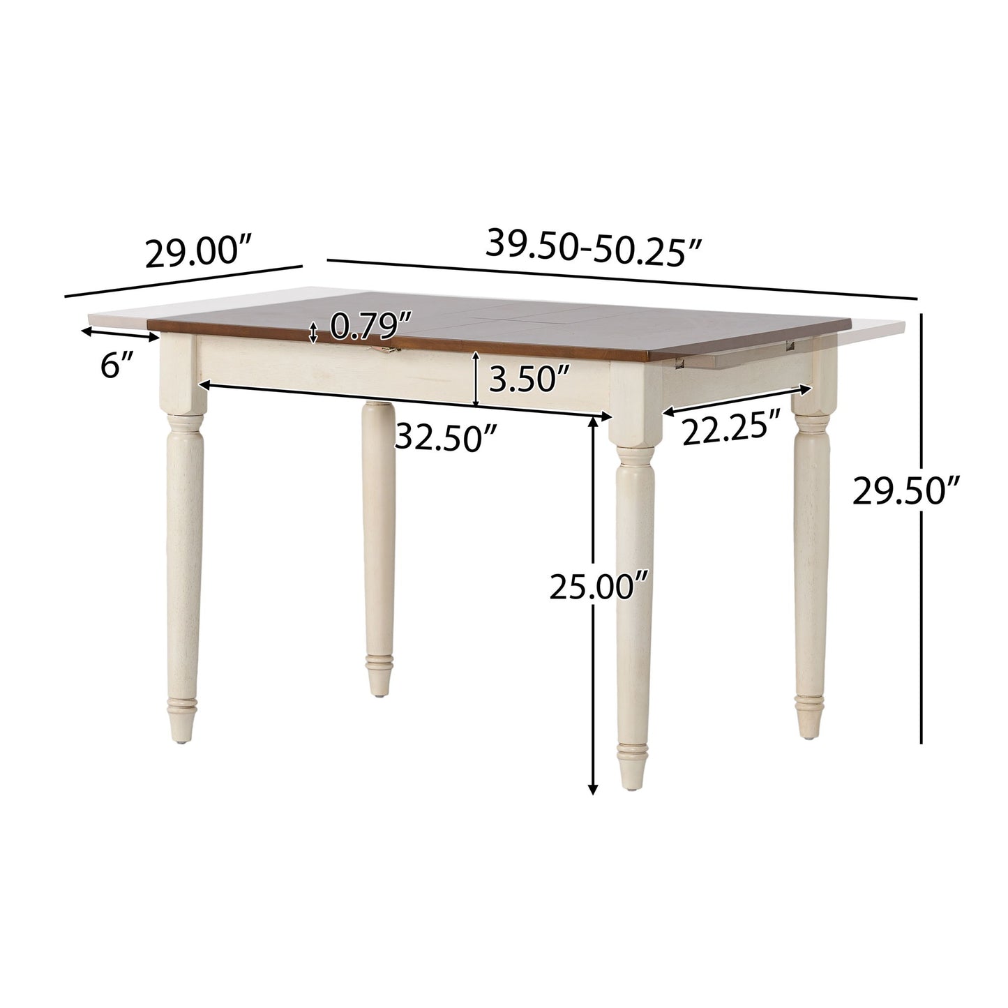 Rectangle Dining Table With Cream Legs - Dark Oak