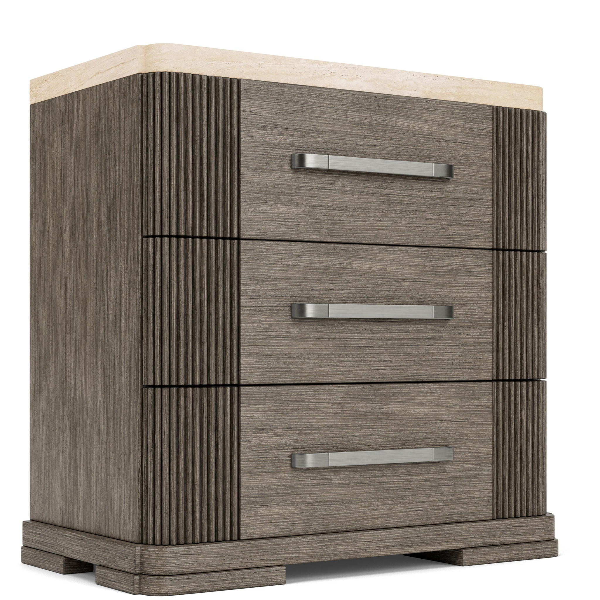 Sariel - Stone Top 3 Drawer Nightstand - Dark Brown