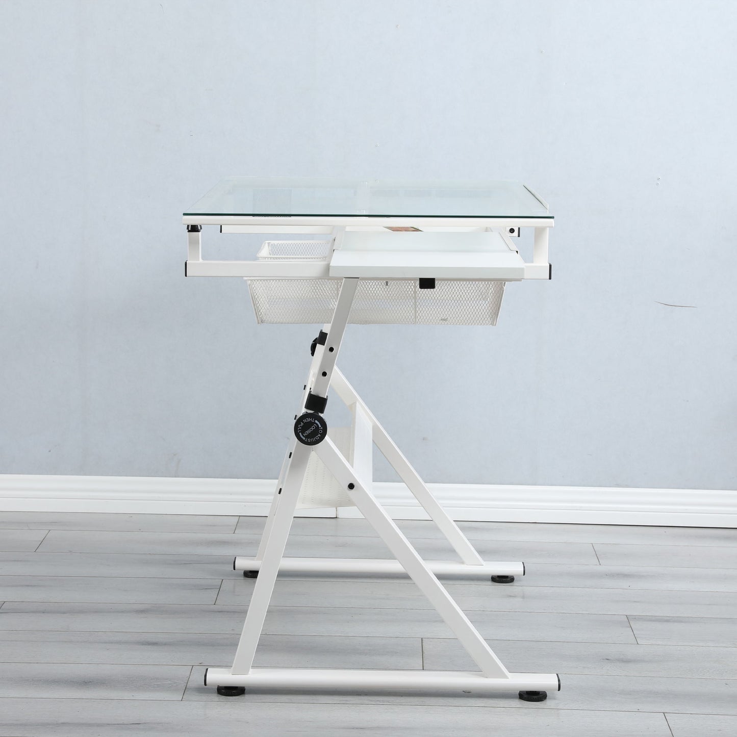Adjustable Tempered Glass Drafting Printing Table With Chair