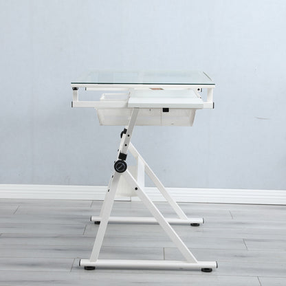 Adjustable Tempered Glass Drafting Printing Table With Chair