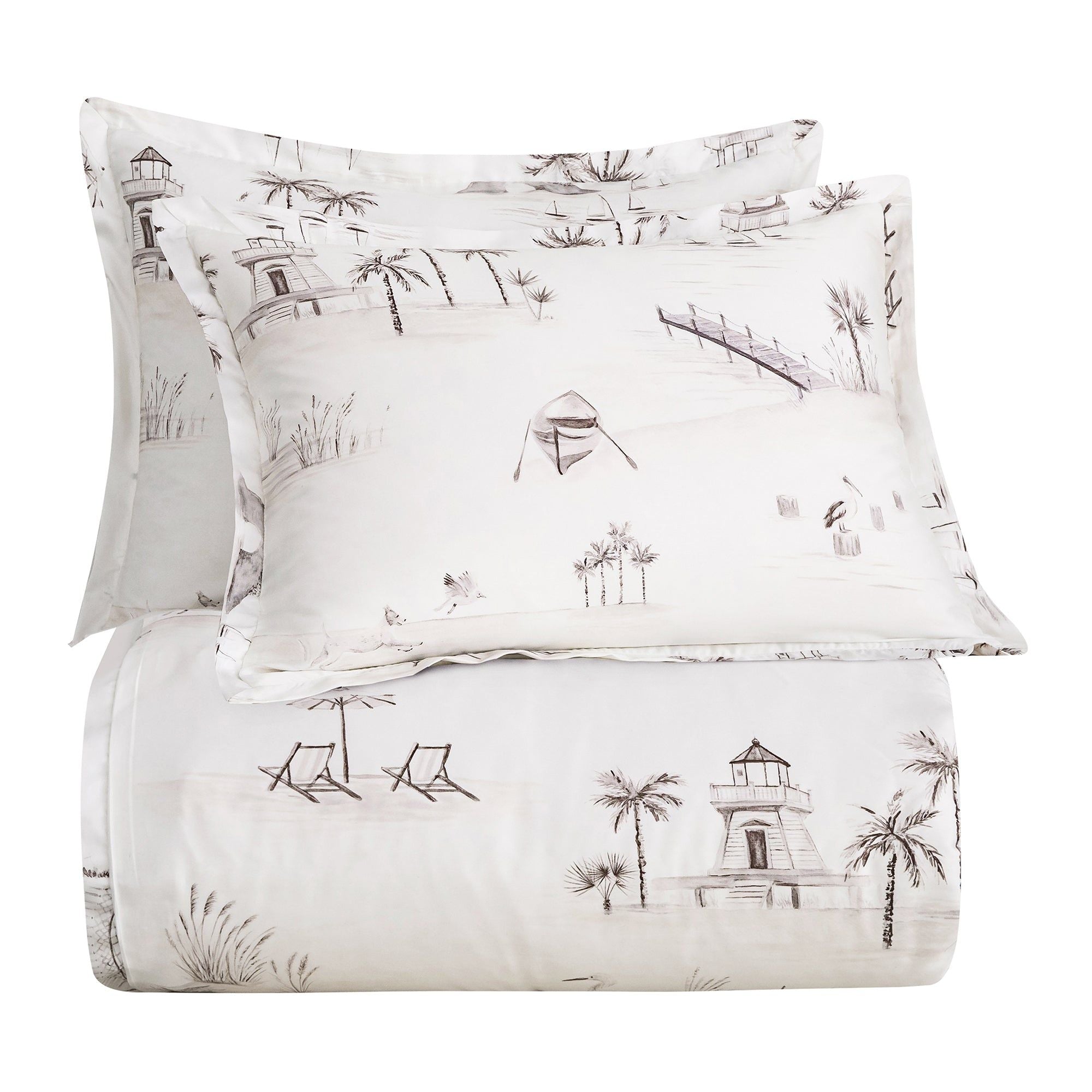 Lyocell - Queen Seaside Eucalyptus Duvet Cover Set (Set of 3) - Taupe