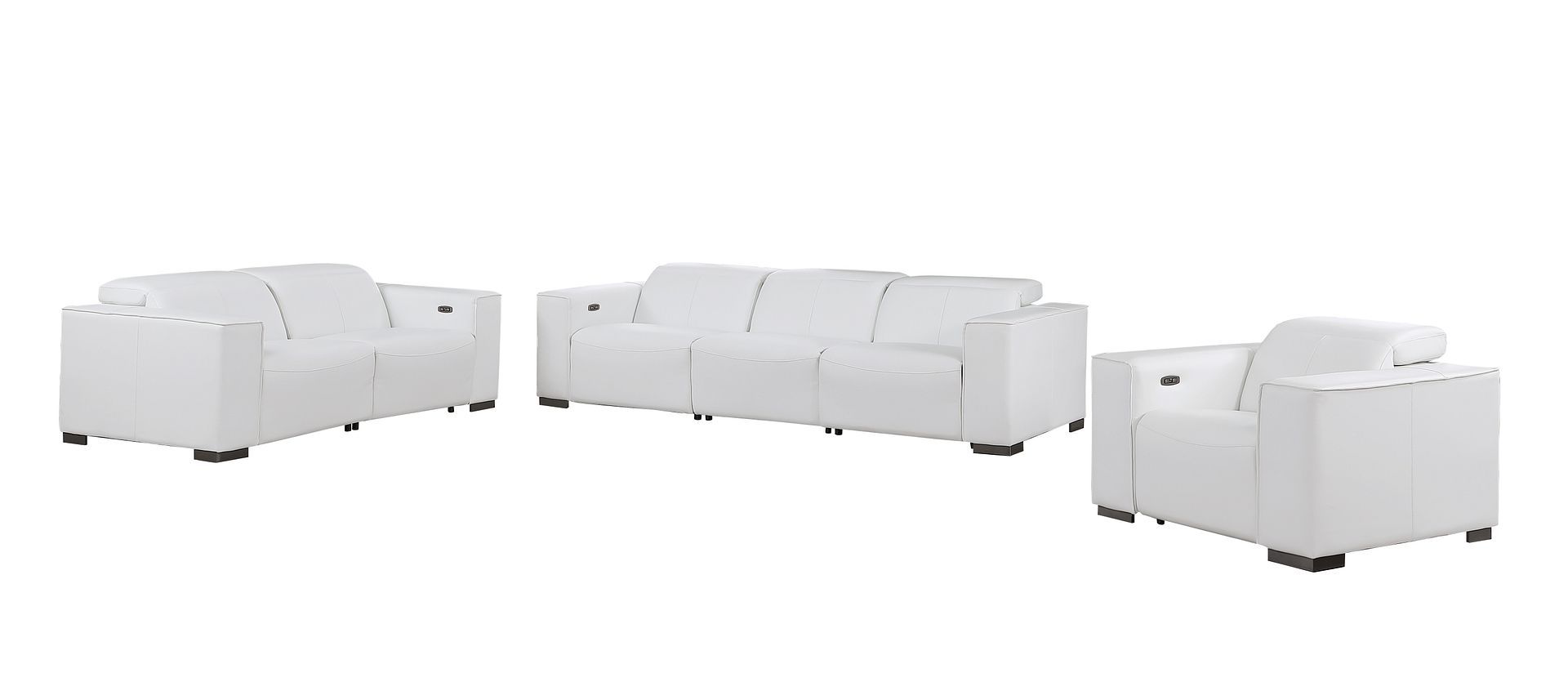 1208 - Leather Reclining Set (Sofa, Loveseat & Chair With 6 Power Recliners)