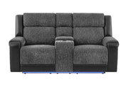 U5915 - Console Reclining Loveseat With Immersive Sound And Blue-Color LED - Black / Gray