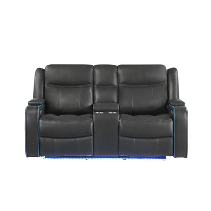 Blanca - Power Console Reclining Loveseat With LED Lights, Power Headrest And Speakers - Charcoal