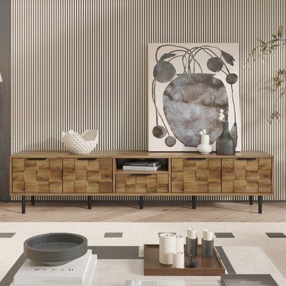 TV Stand, L Shaped Handle Entertainment Console With Storage - Natural