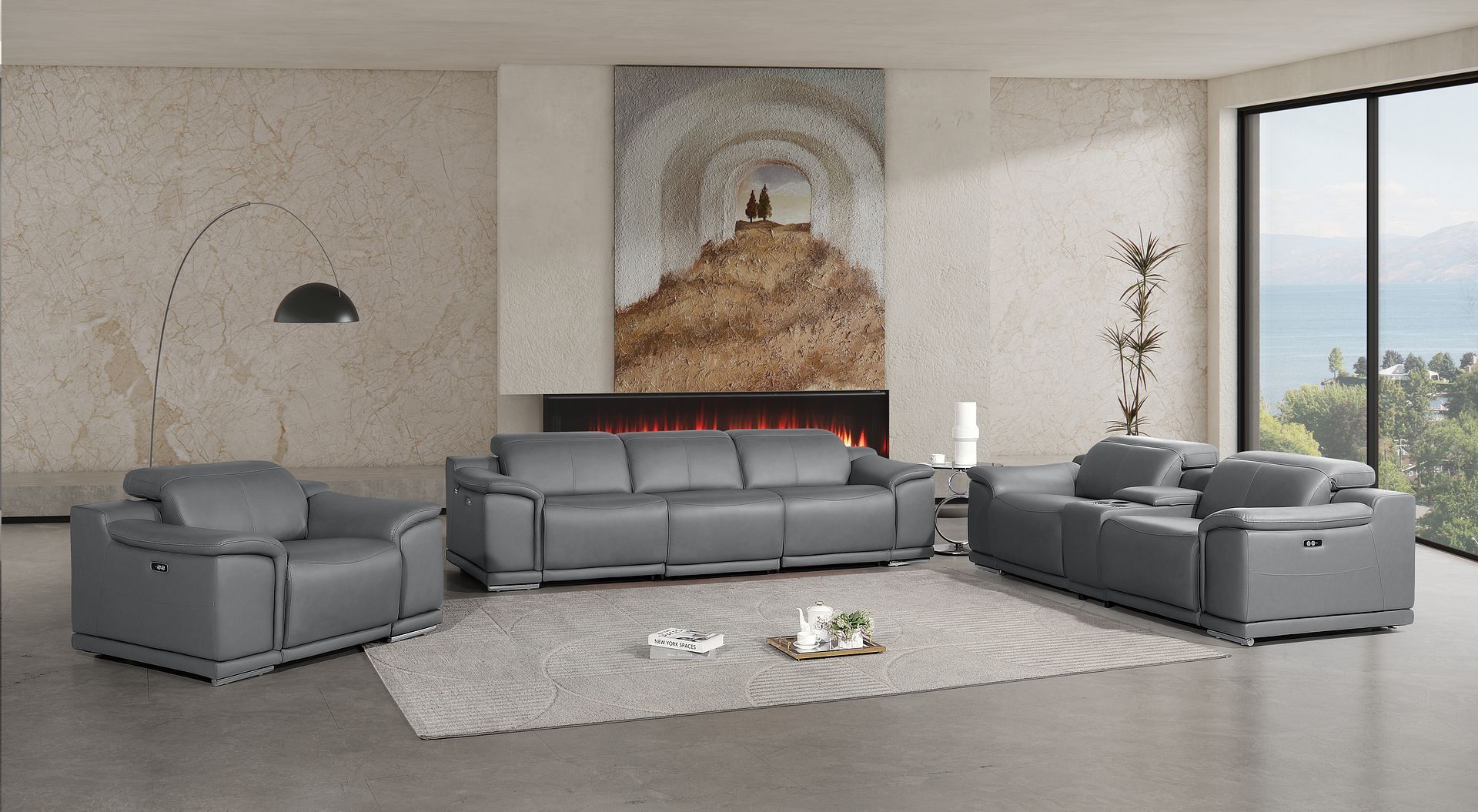 2679 - Power Reclining Sofa, Console Loveseat & Chair Set In Genuine Leather (6 Recliners)