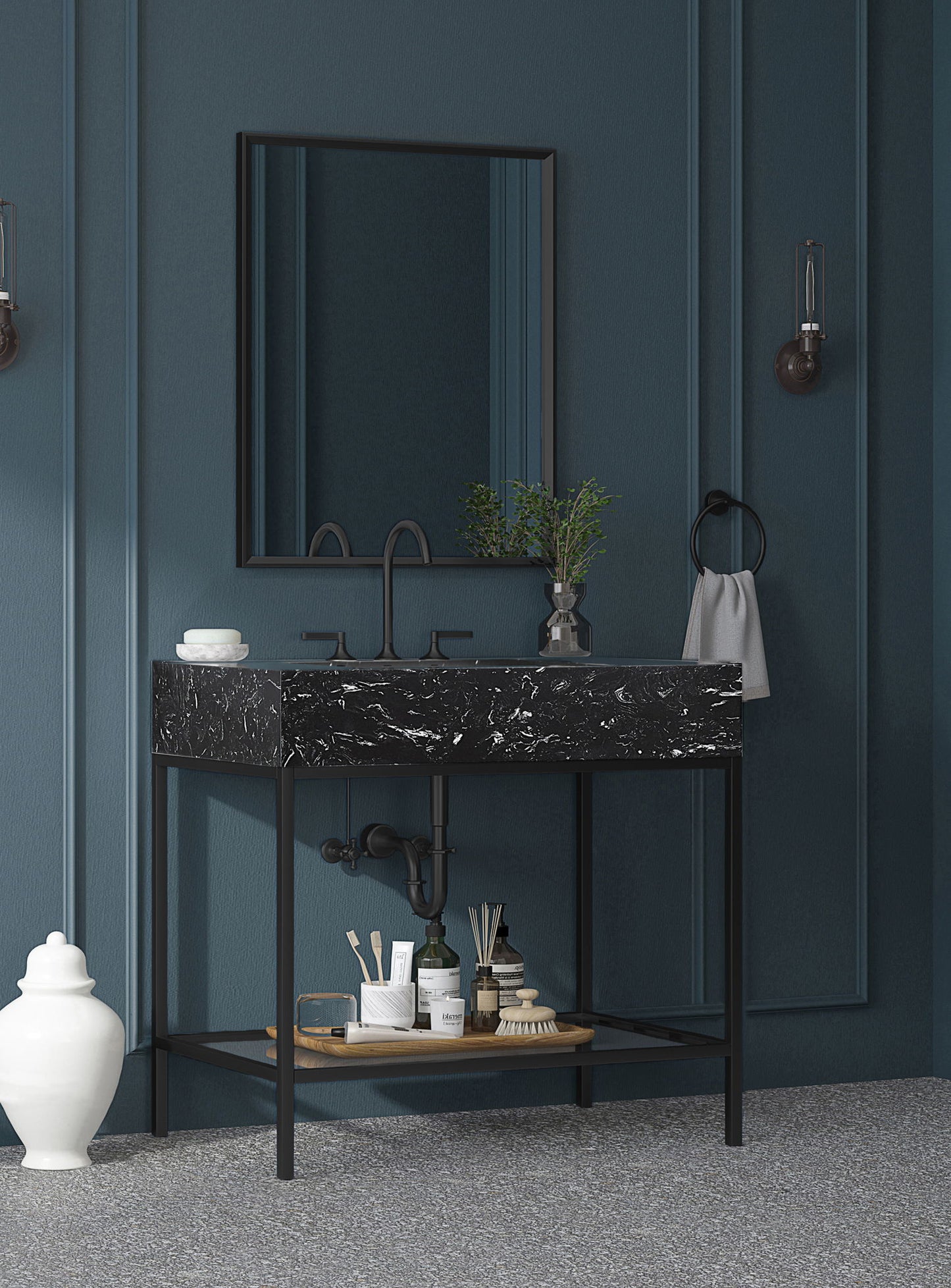 Marmo - Engineered Marble Bathroom Vanity With Black Base