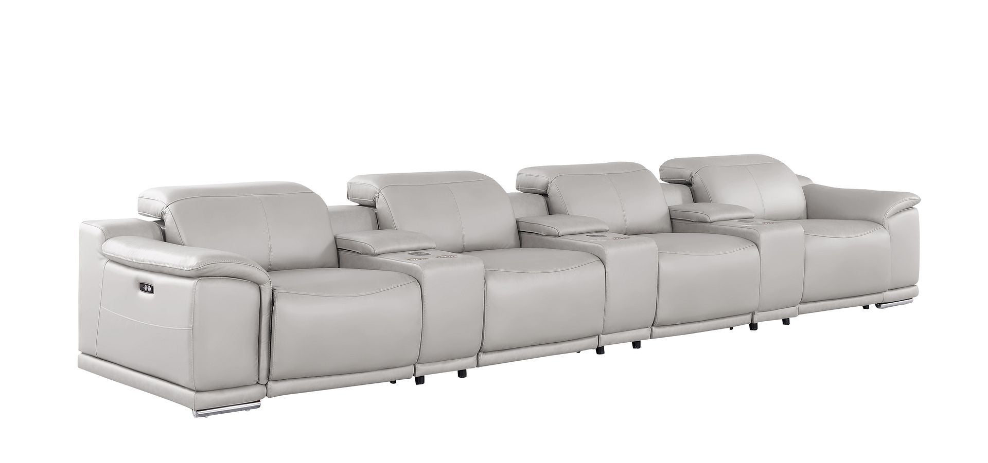 2679 - Genuine Leather Sofa With 4 Power Recliners, Power Headrests & 3 Storage Consoles