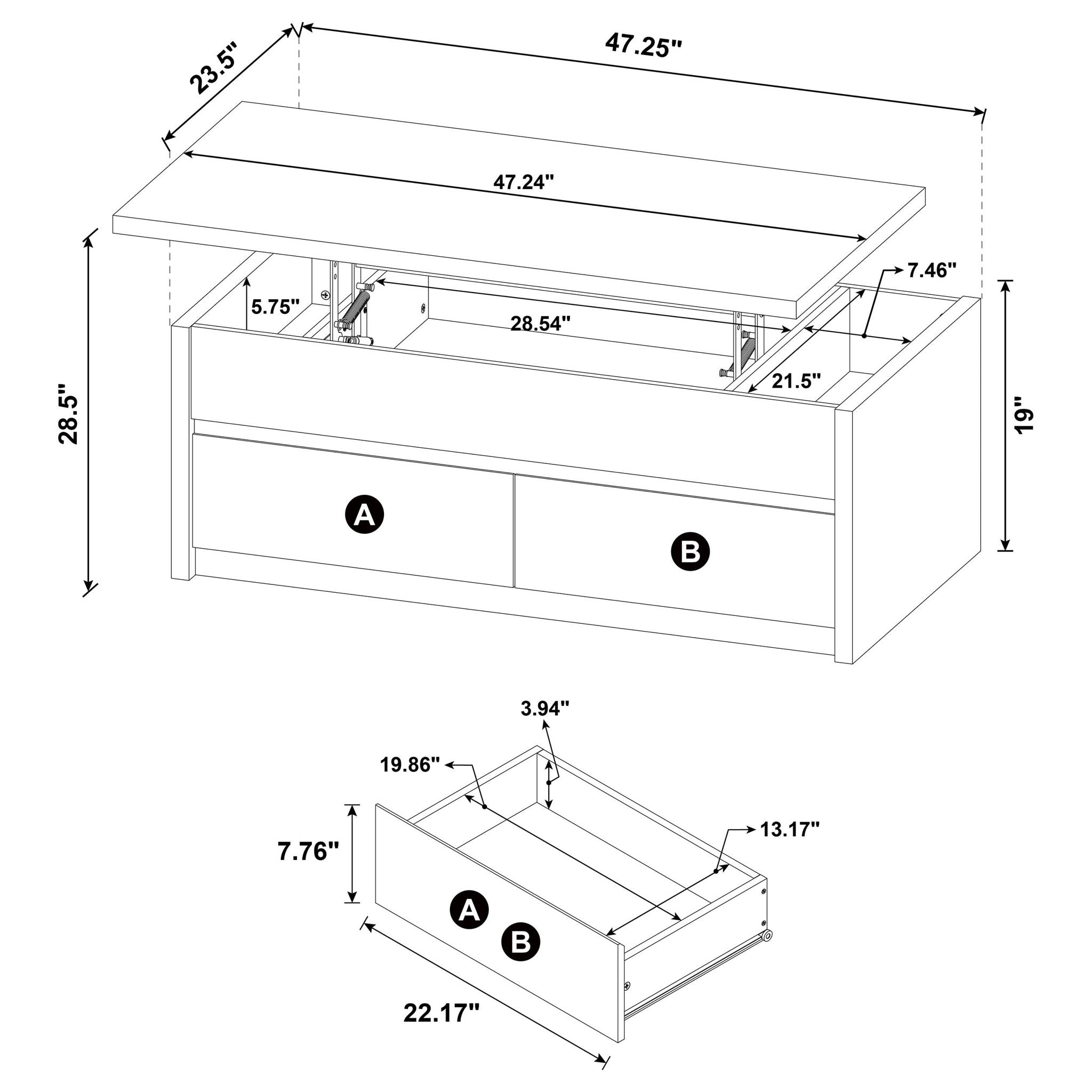 Canyon - Lift Top Table With Dual Drawers Storage Solution - Black