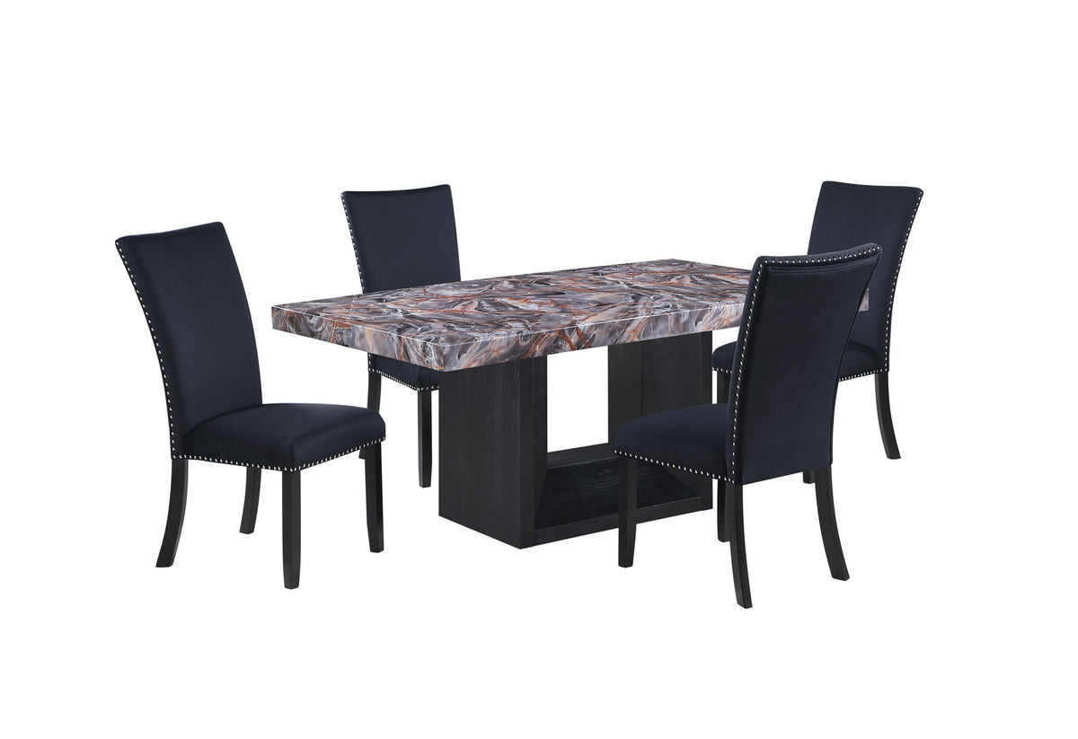 D02 - 5 Piece Dining Room Set (Dining Table, 4 Chairs) - Lava / Black