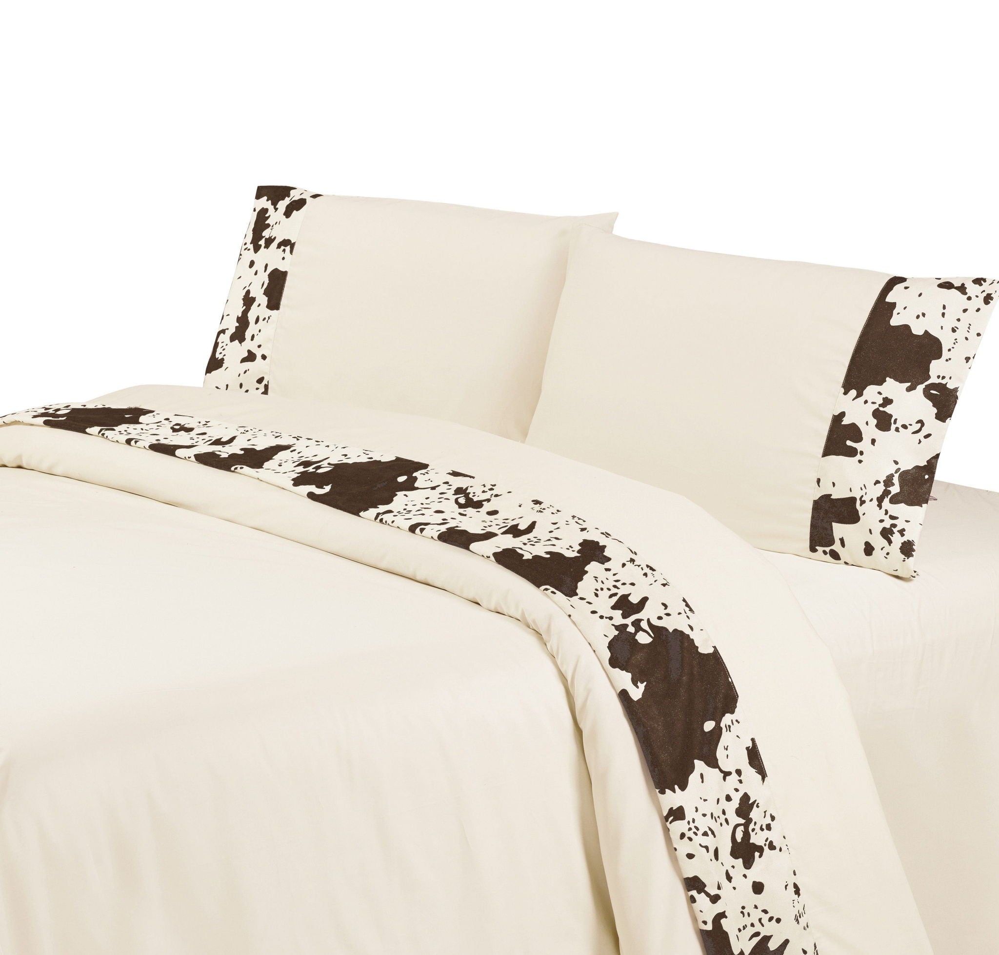 Elsa Cowhide - Twin 350TC Cowhide Sheet Set (Set of 3) - Cream / Dark Brown