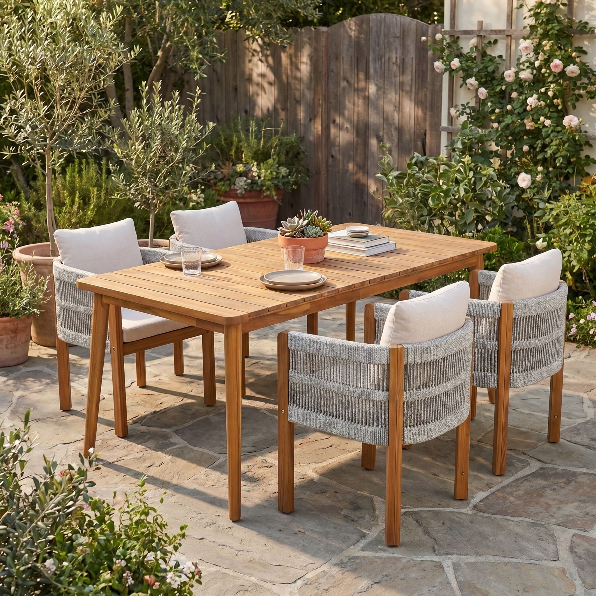 Outdoor Dining Set With Table And Rope Chairs