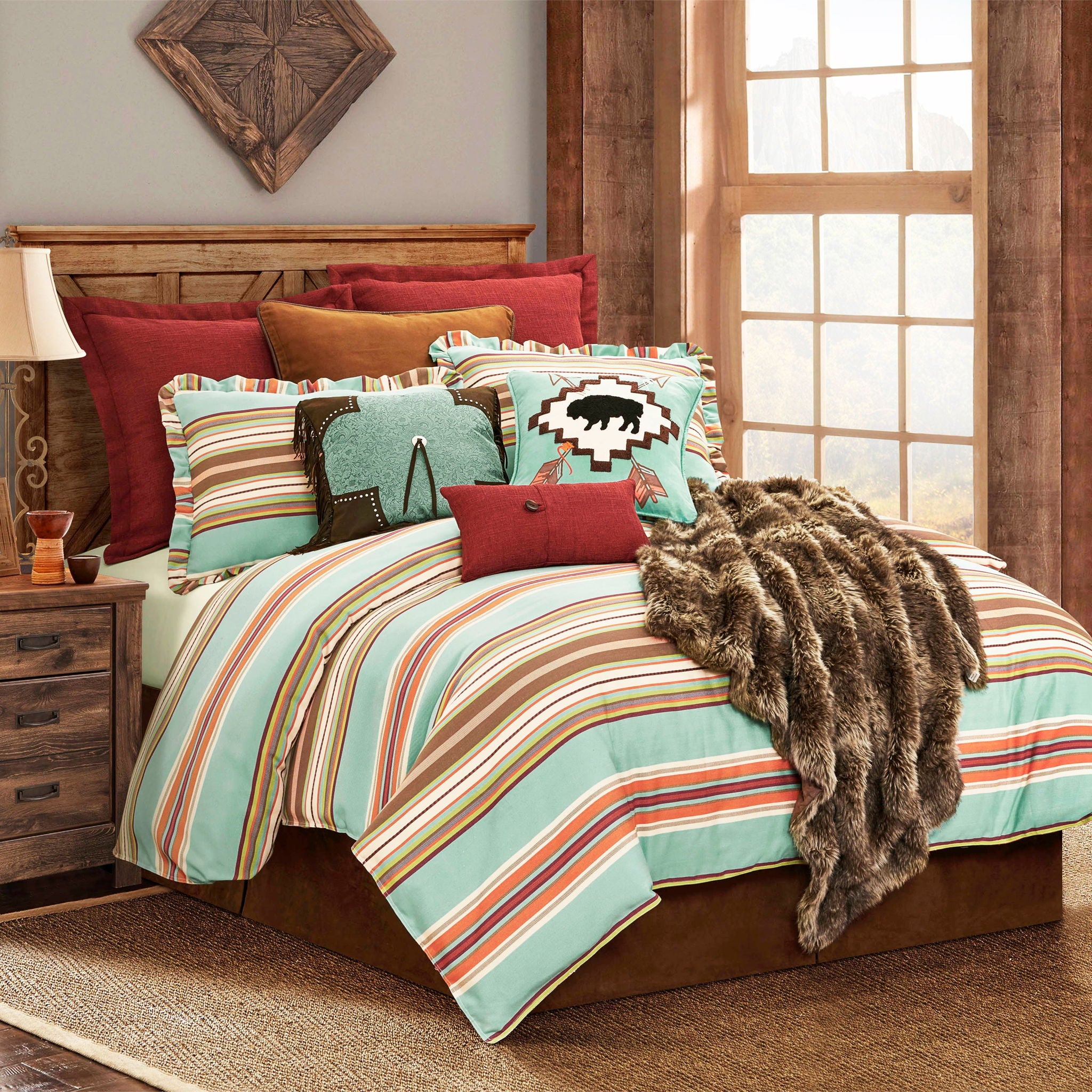 Serape - Queen Duvet Cover - Turquoise / Brown