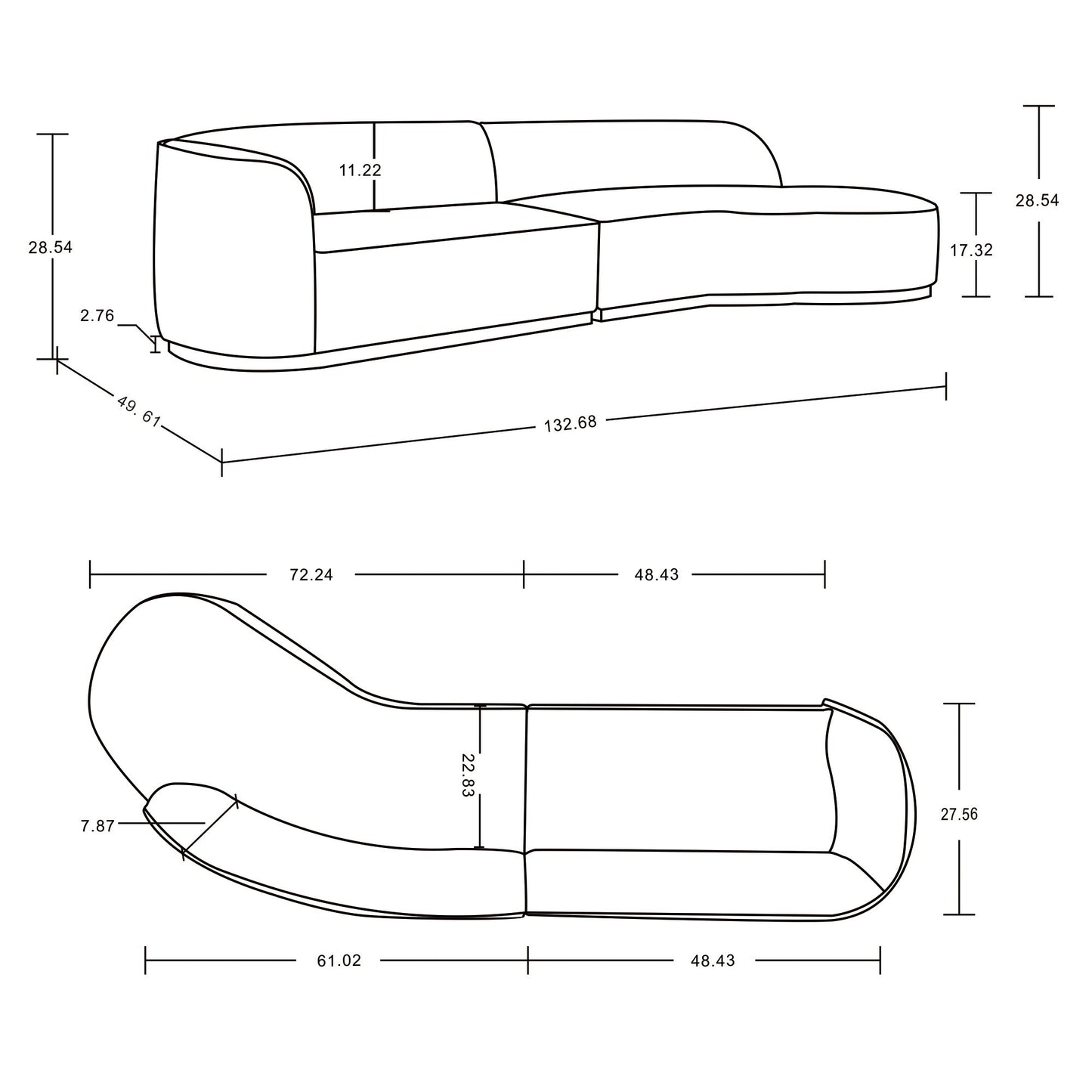Daria - Sofa Sectional With Pillows, 2 Piece Design