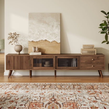 Doors TV Stand For TVs Up To 85", Entertainment Center With Storage Cabinets, TV Media Console Table For Living Room - Natural