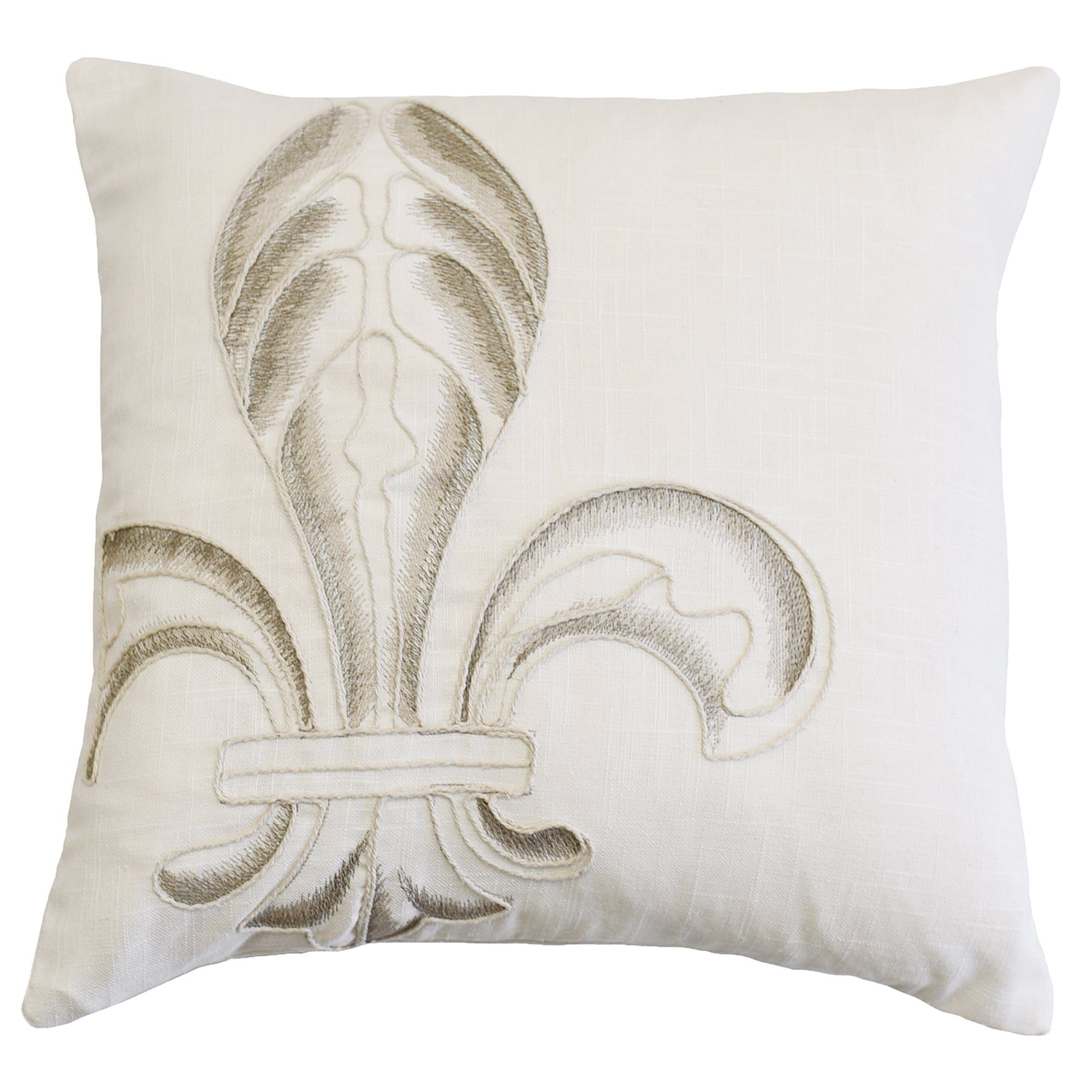 Newport - Embroidery Fleur De Lis Throw Pillow - Cream