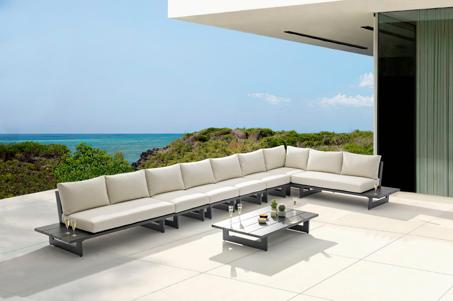 Maldives - 7 Piece Water Resistant Outdoor Patio Modular Sectional With Gray Base