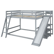 Bunk Bed With Ladder, Slide, And Shelves Pine Wood