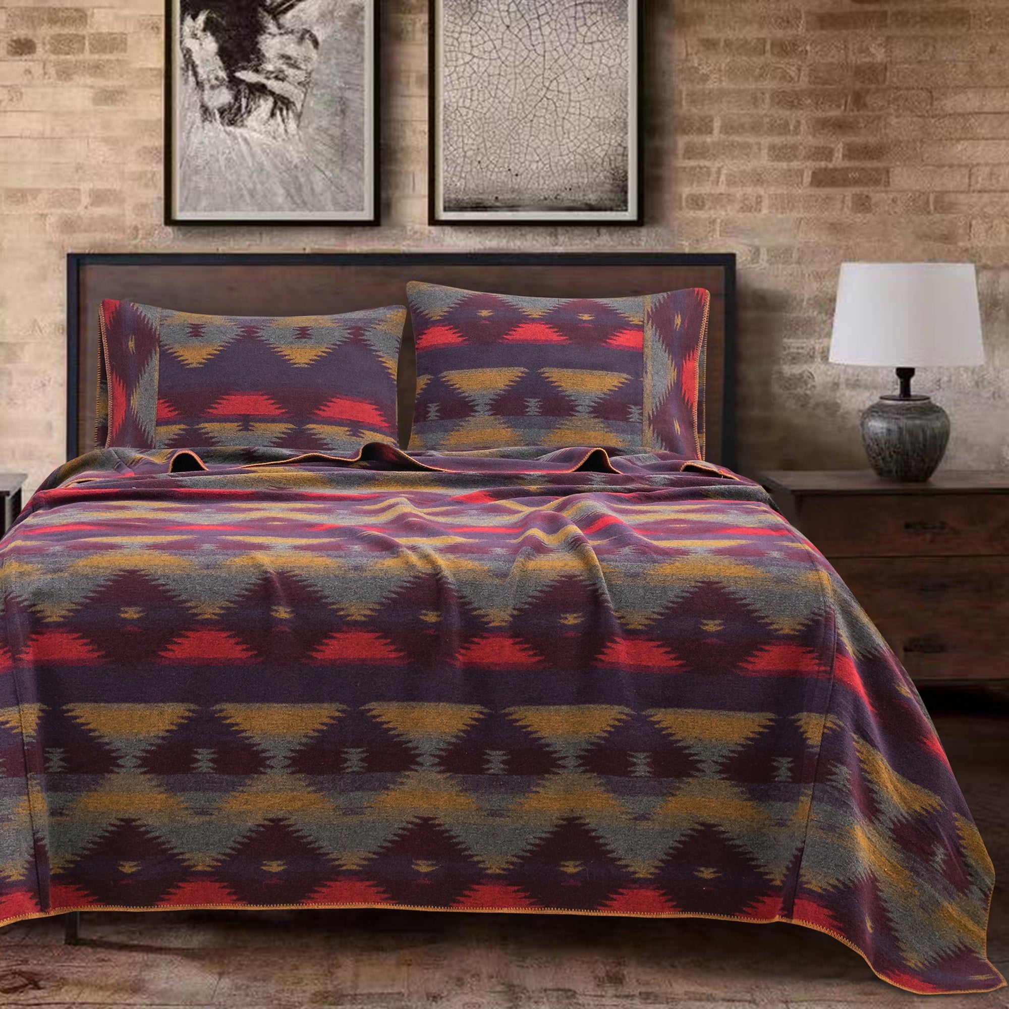 Gila - Full/Queen Wool Blend Blanket Set (Set of 3) - Multi Color