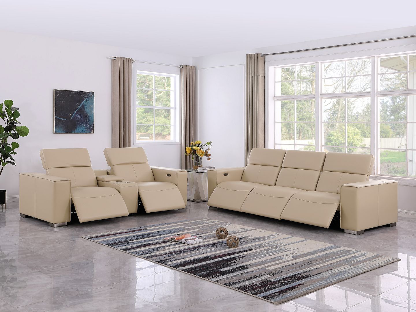 1208 - Leather Reclining Set (Sofa & Loveseat With 5 Power Recliners)