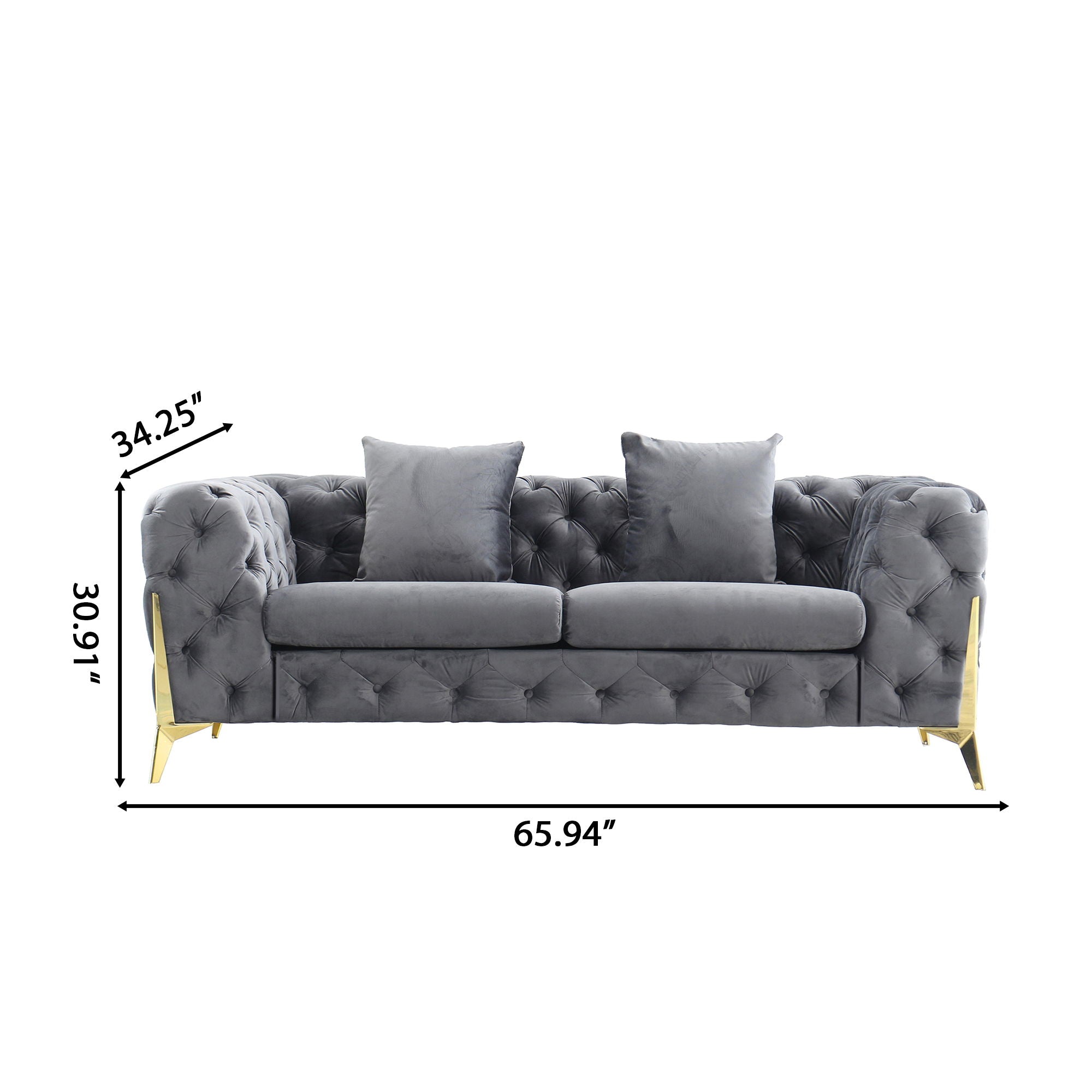 Loveseat With Diamond Button Tufting, Matching Throw Pillows