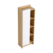 Tall Freestanding Bathroom Side Cabinet With Single Door & 4 Tier Open Shelves - Black / Light Oak / White