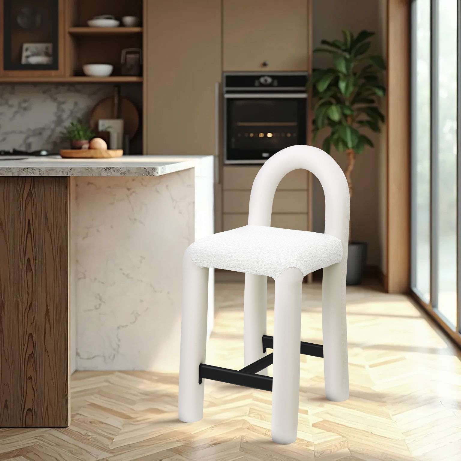Amari - Vegan Leather and Boucle Fabric Stool