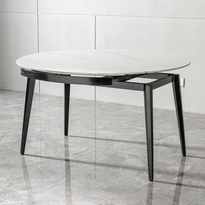 Modern Extendable Round Dining Table With Sintered Stone Top - White / Black