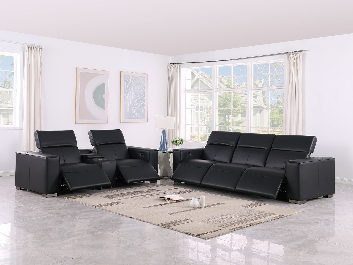 1208 - Leather Reclining Set (Sofa & Loveseat With 5 Power Recliners)