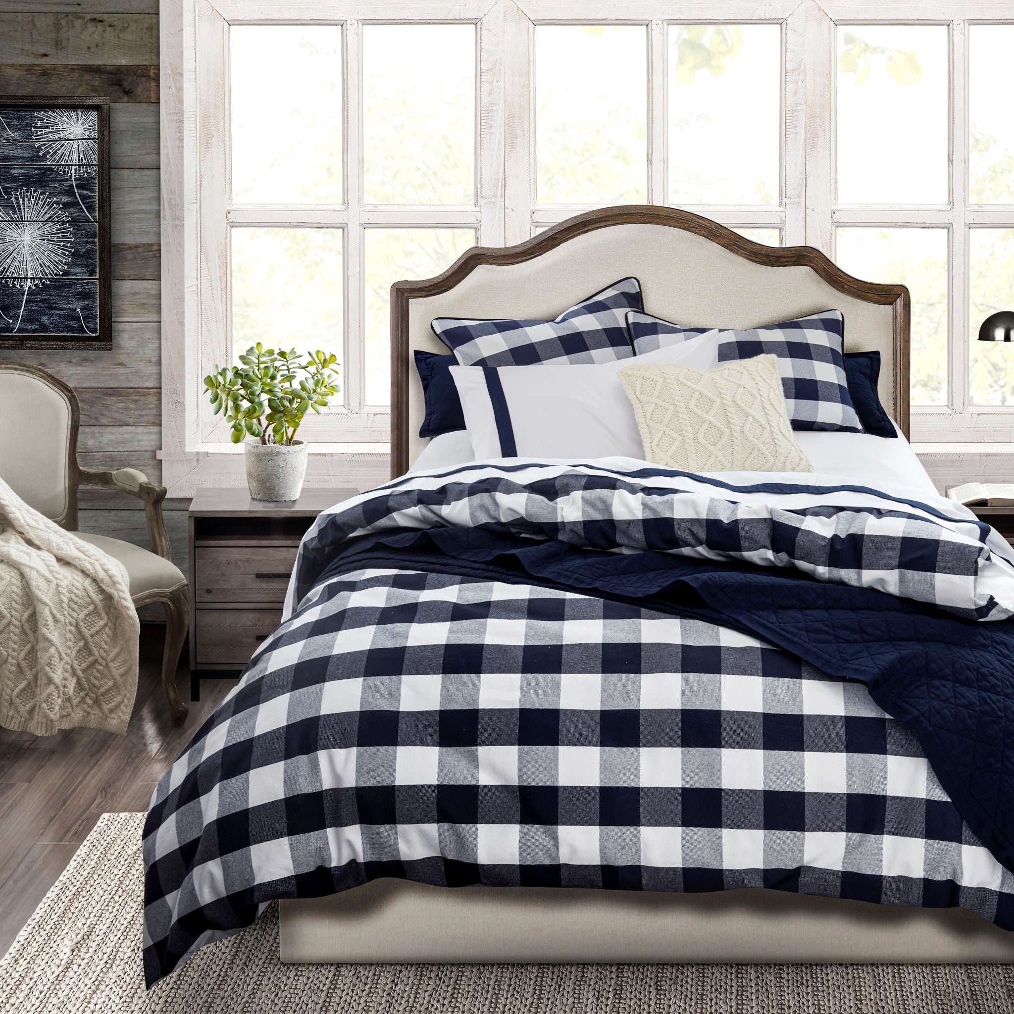 Camille - King Buffalo Check Duvet Cover Set (Set of 3) - Navy
