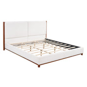 King Upholstered Bed Frame, No Box Spring Needed - Walnut / White
