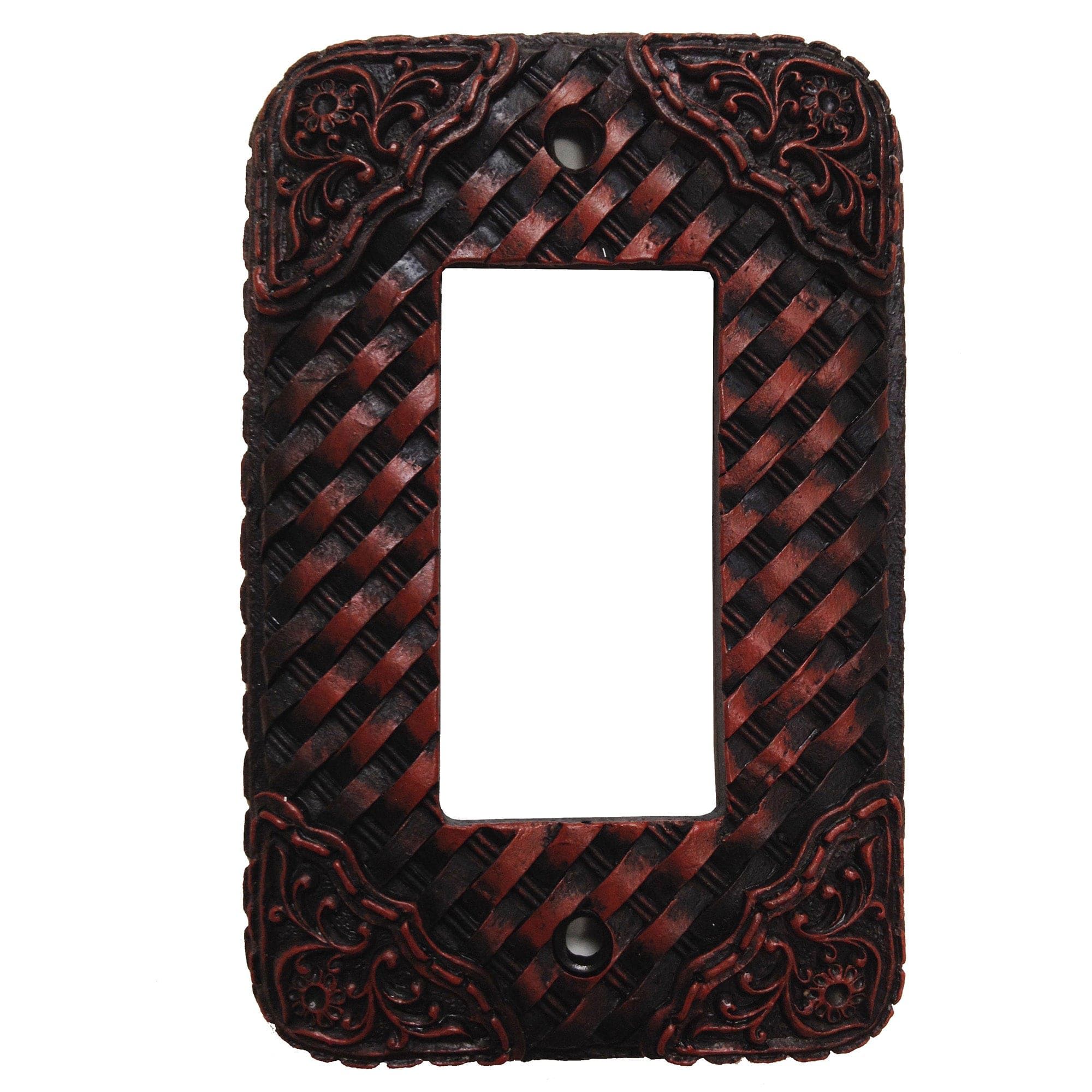 Weaver Switch Plate - 5" x 3.5" Tooled Resin Weaver Single Rocker Wall Switch Plate 4 Per Carton - Brown