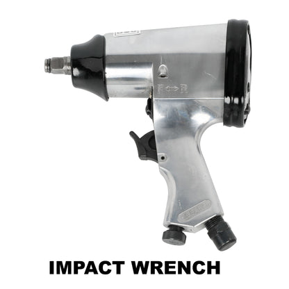 71 Piece Air Tool And Accessories Kit, Impact Wrench, Air Ratchet, Die Grinder, Aire Hammer, Hose Fittings, Storage Case - Black / Silver