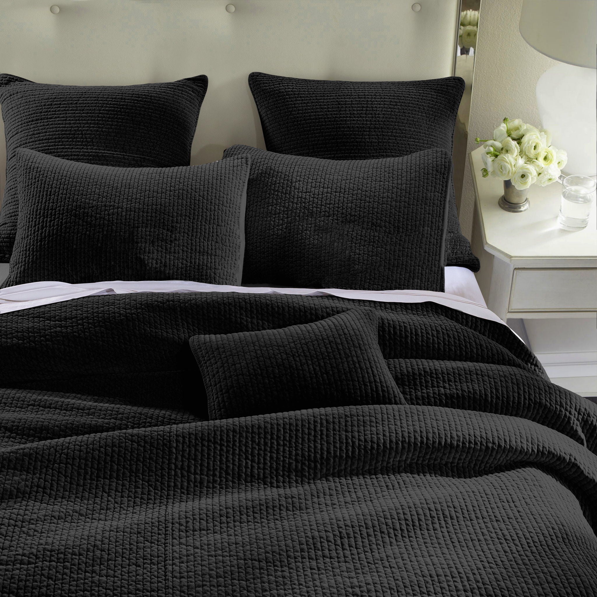 Stonewashed Cotton Velvet - Full/Queen Quilt Set (Set of 3) - Black
