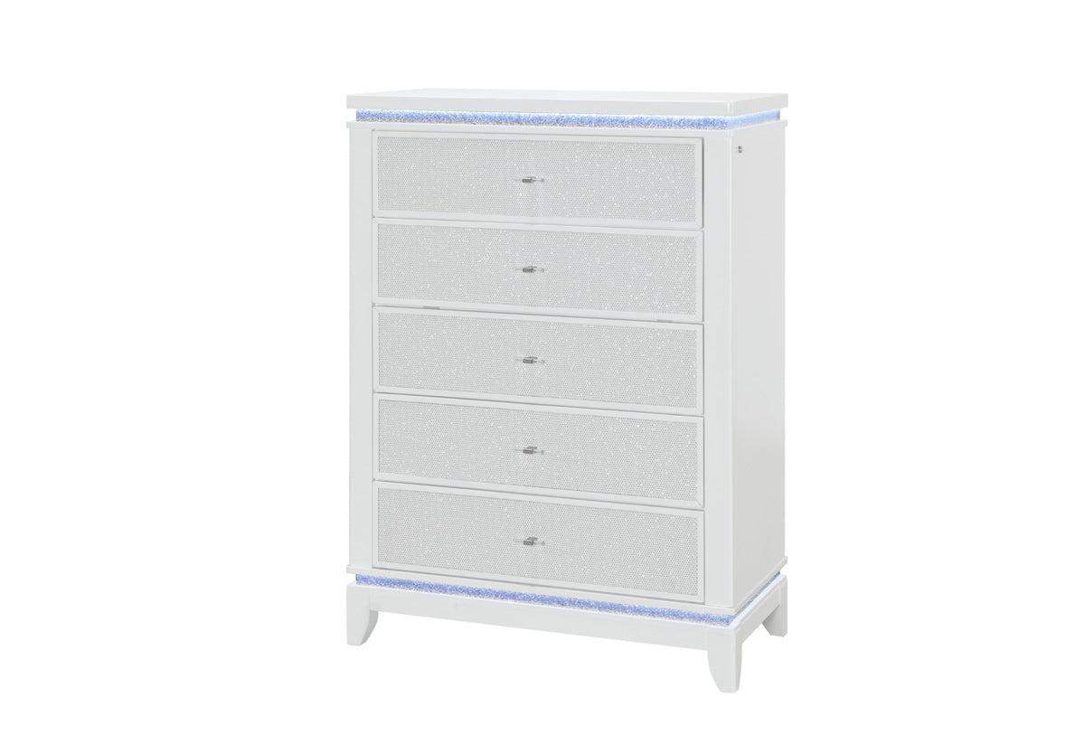 Alina - 5 Piece Full Bedroom Set With LED, Cooler, Speaker And USB - White