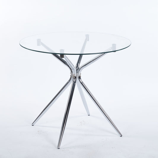Compact Dining Table With Glass Top - Chrome