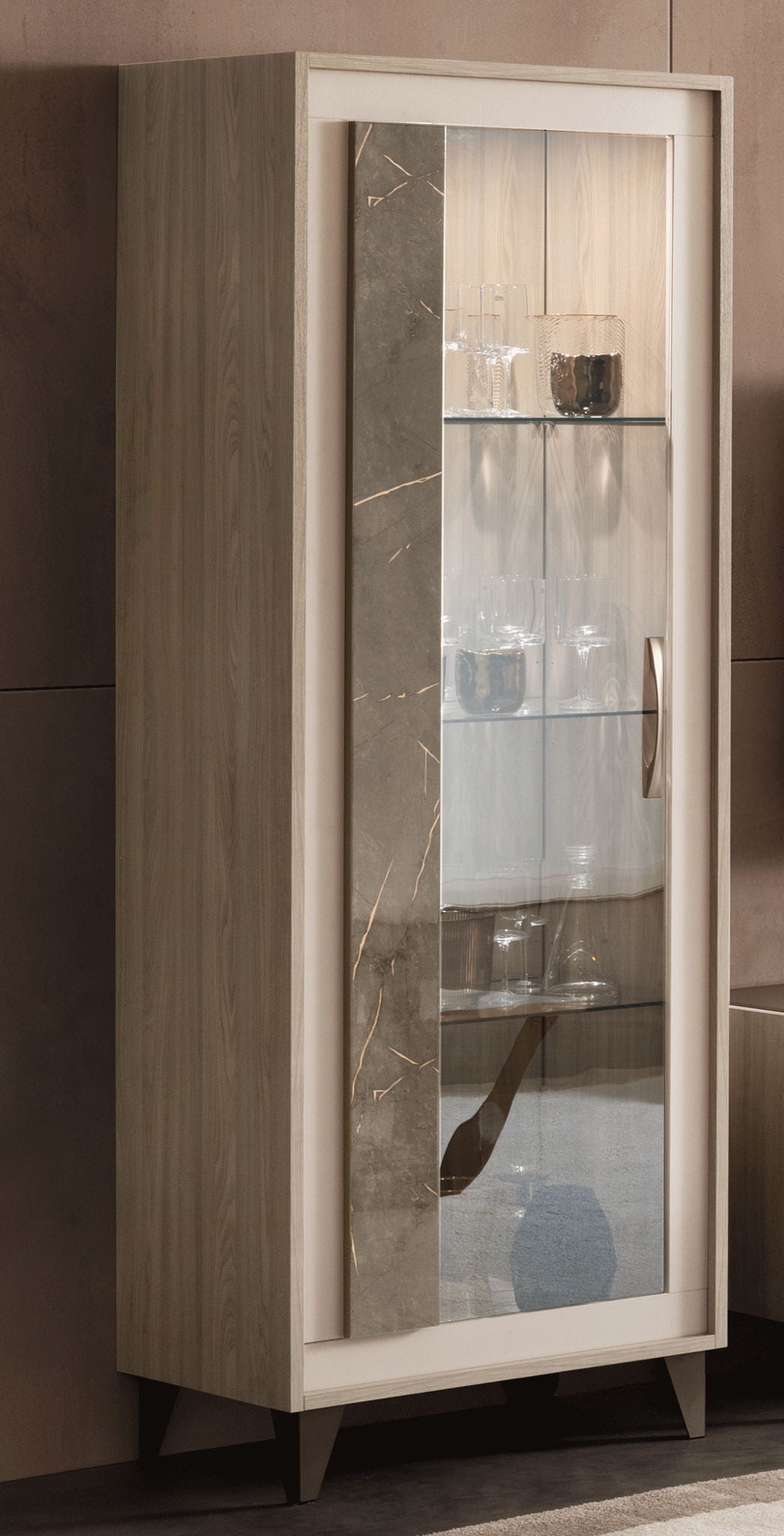ArredoAmbra - 1 Door Glass Cabinet - Light Beige