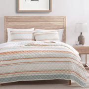 Mystic Stripe - King Cotton Gauze Quilt Set (Set of 3) - Coral
