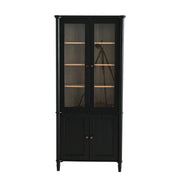 Vintage Display Cabinet With Double Glass Doors, Traditional Style For Collectibles, Ash Wood Veneer, 73.25" Tall - Black / Natural