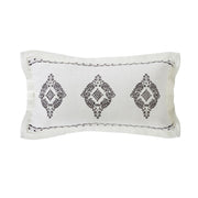 Charlotte - Oblong Gray Flanged & Embroidered Lace Design Pillow - Gray / Cream