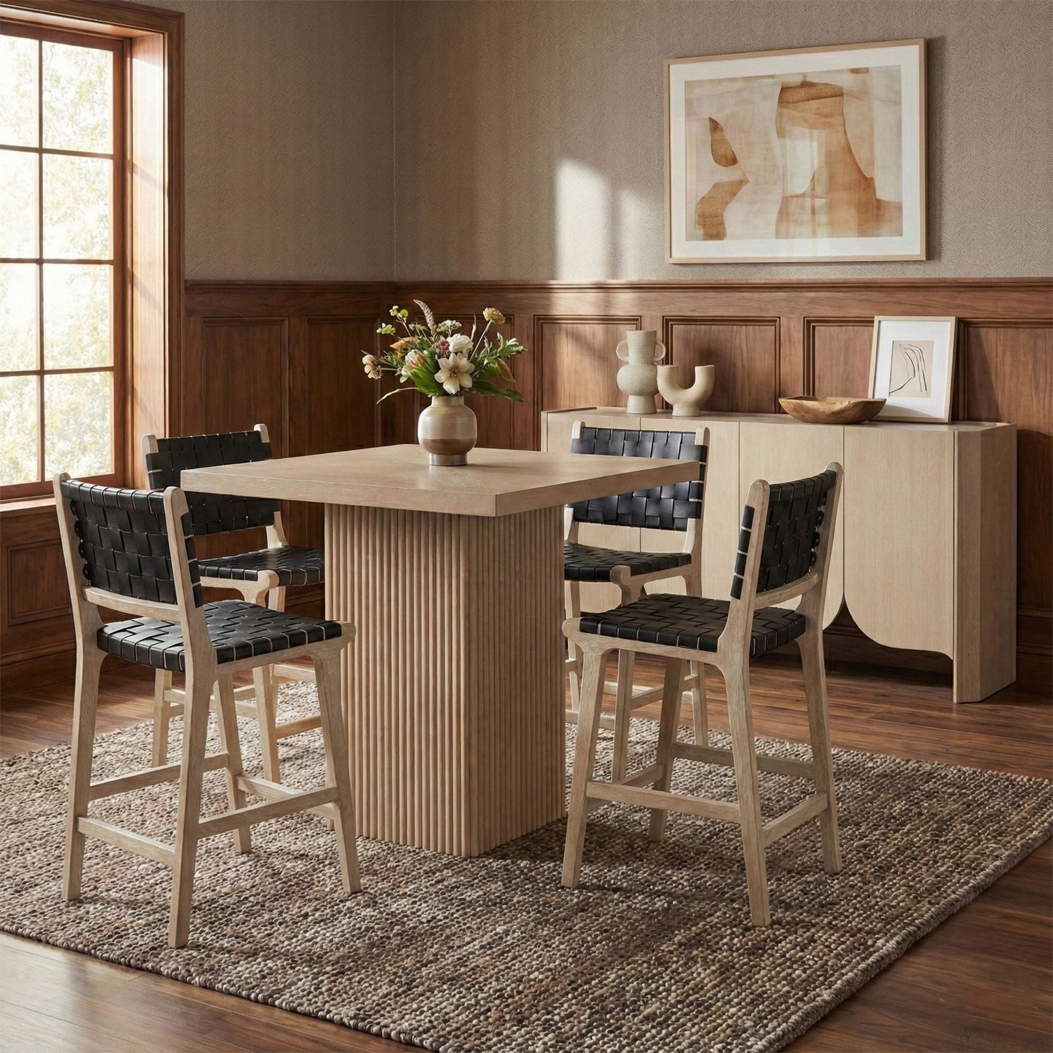 Entwine - Vegan Leather Upholstered Counter Stool - Painted Natural