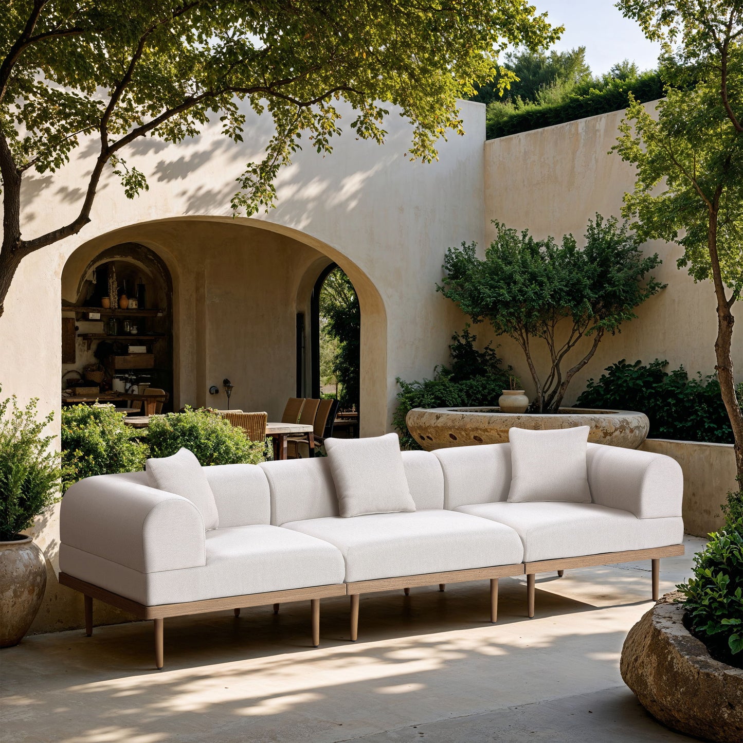 Laguna - 3 Piece Resilient Water Resistant Fabric 106.5" Upholstered Outdoor Patio Modular Sofa