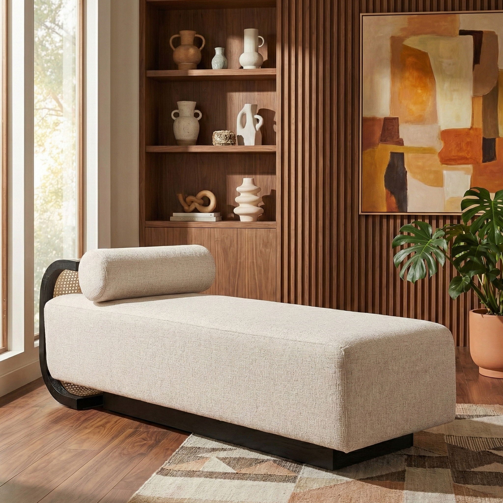 Zephyr - Linen Textured Fabric Upholstered Chaise - Painted Black Base