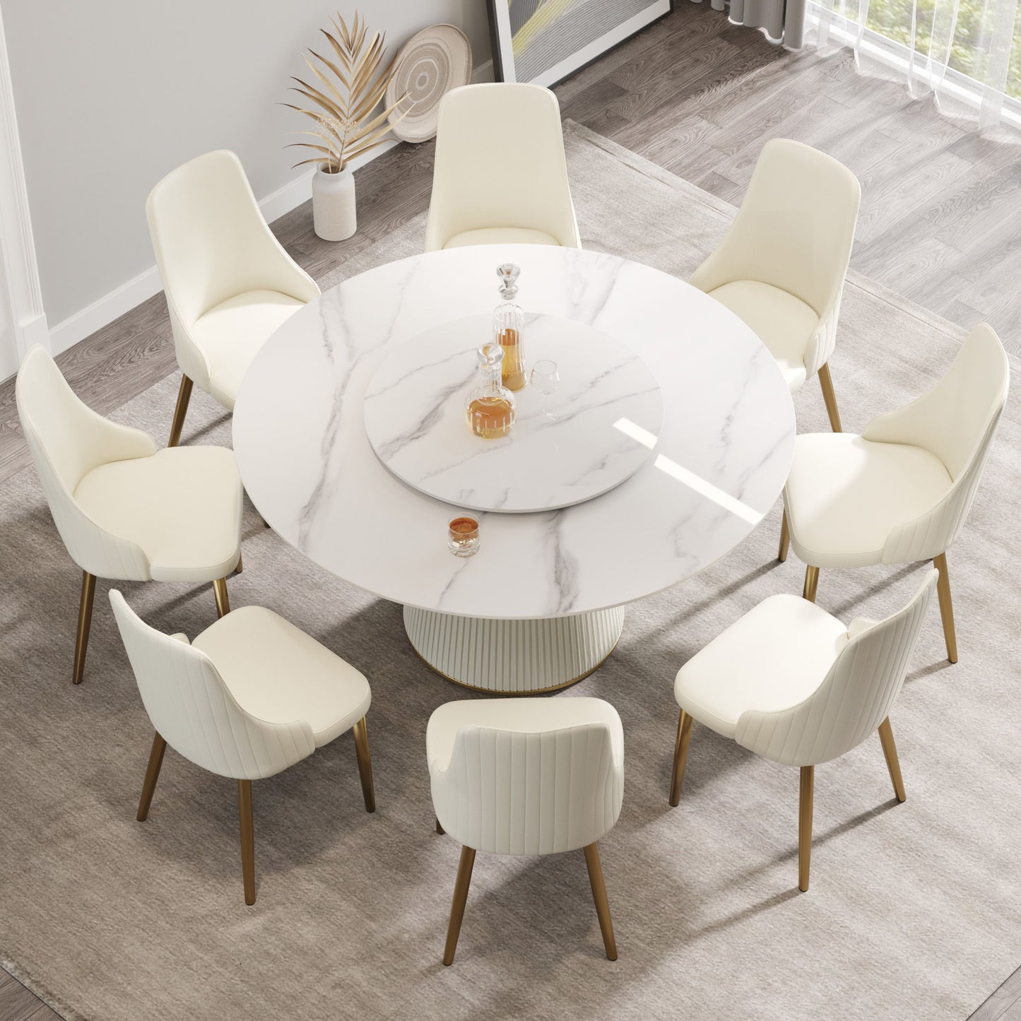 Modern, Round Black Carbon Steel Base Dining Table, Can Accommodate 6 People