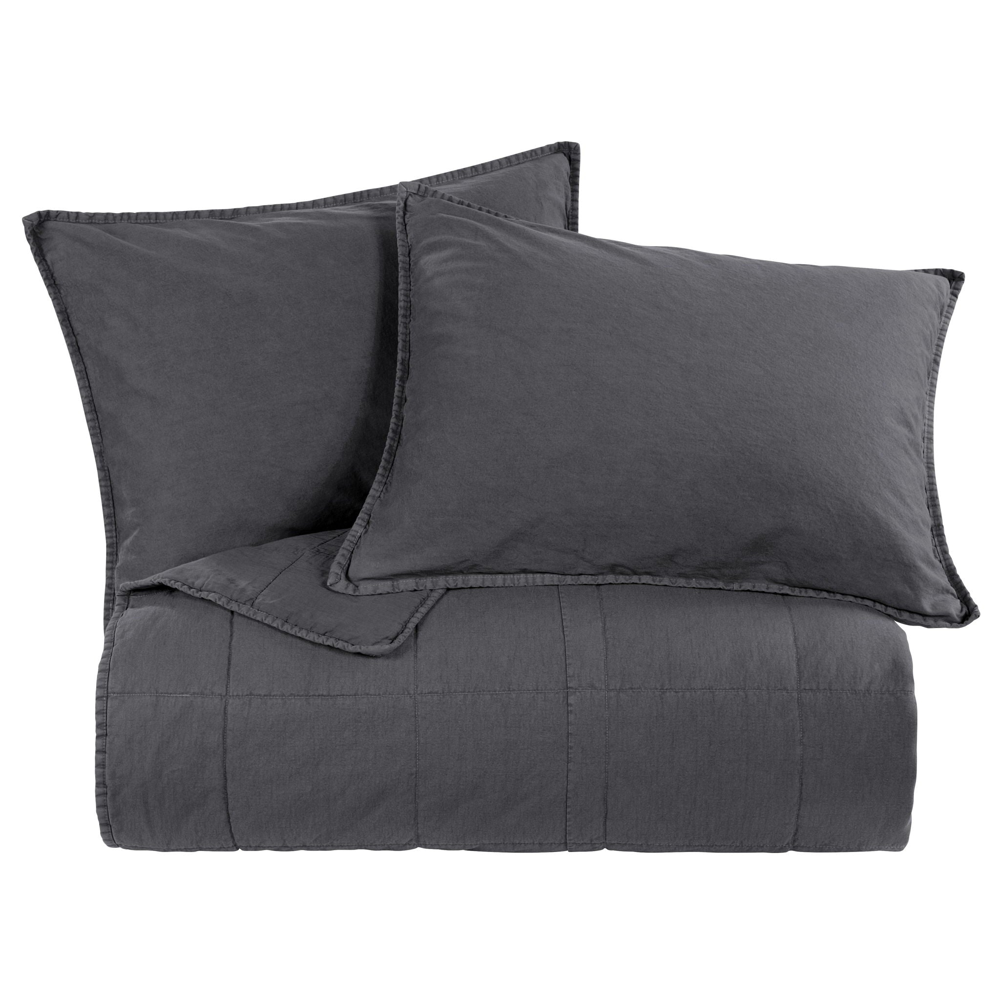 Cotton Canvas - King Stonewashed Coverlet Set (Set of 3) - Charcoal